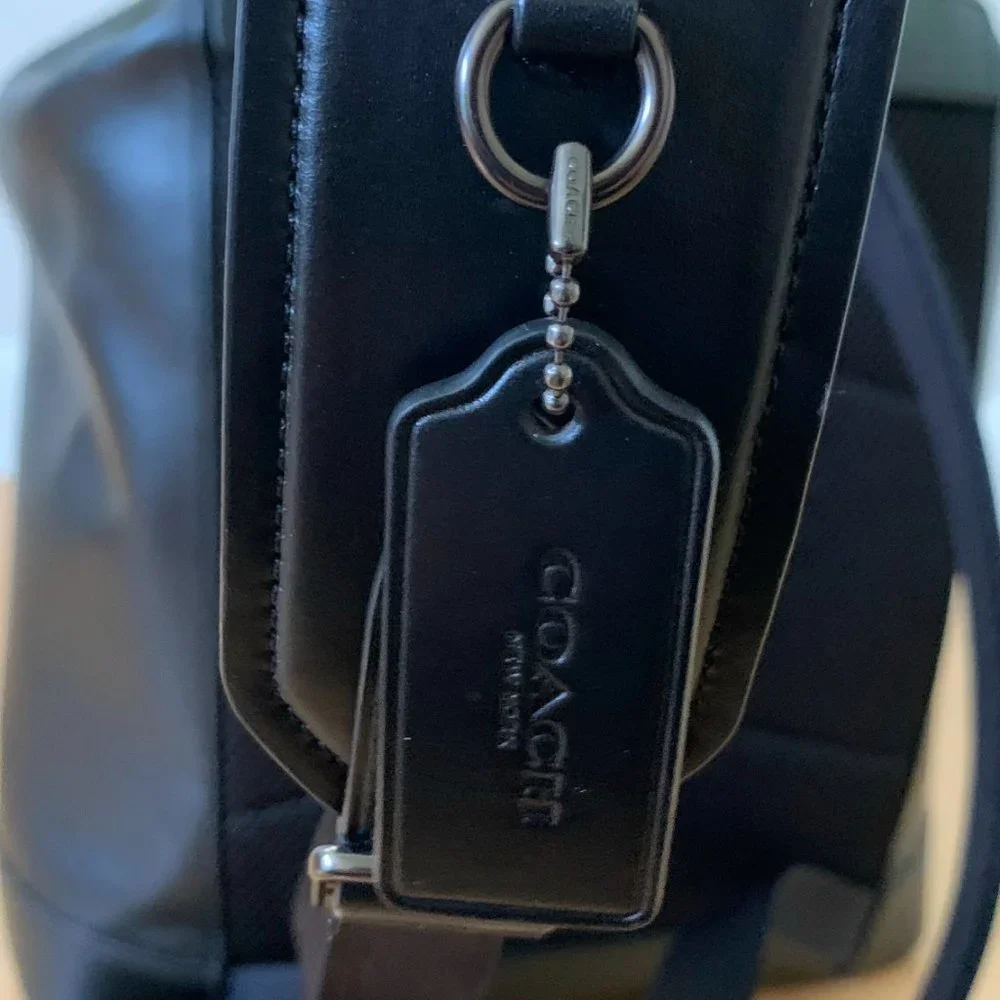 Coach Black Leather Backpack with Front Pockets